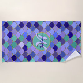 Paarse & Aqua Blauwgroen Zeemeermin Schalen Naam + Strandlaken