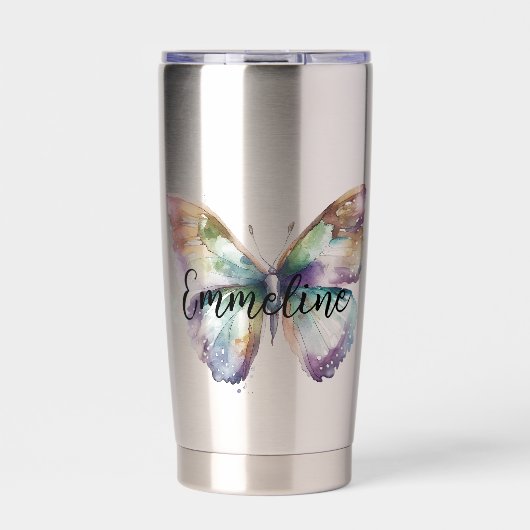 Paarse Aqua Blue Gold Mint Butterfly Geïsoleerde Drinkbeker (Voorkant)