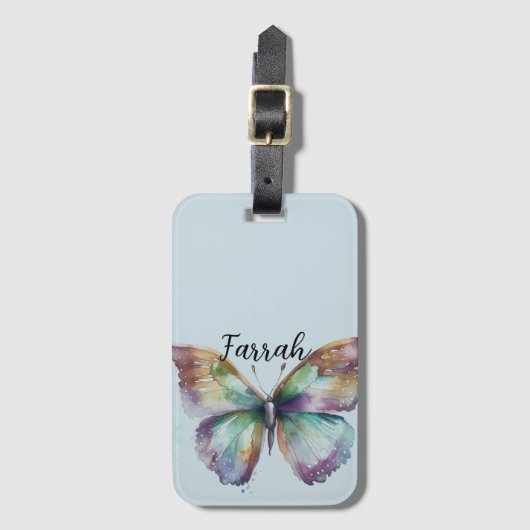 Paarse Aqua Blue Gold Mint Vlinders Bagagelabel (Voorkant (verticaal))