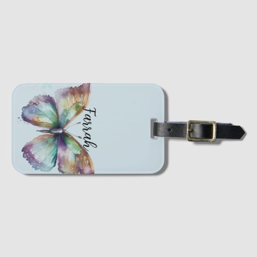 Paarse Aqua Blue Gold Mint Vlinders Bagagelabel (Voorkant (horizontaal))