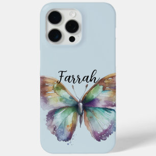 Paarse Aqua Blue Gold Mint Vlinders iPhone 15 Pro Max Hoesje