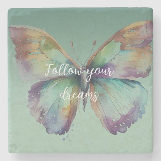 Paarse Aqua Blue Gold Mint Vlinders Stenen Onderzetter (Voorkant)