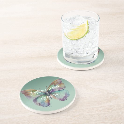 Paarse Aqua Blue Gold Mint Vlinders Zandsteen Onderzetter (Zijkant)