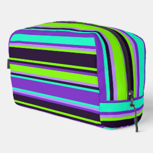 Paarse, Aqua & Chartreuse Gestreepte Toilettas Toilettasje