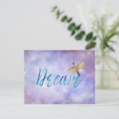 Paarse Aqua Dream Gold Dragonfly Briefkaart (Staand voorkant)