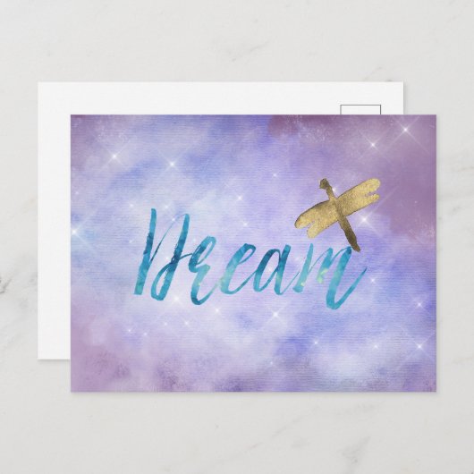 Paarse Aqua Dream Gold Dragonfly Briefkaart (Voorkant / Achterkant)