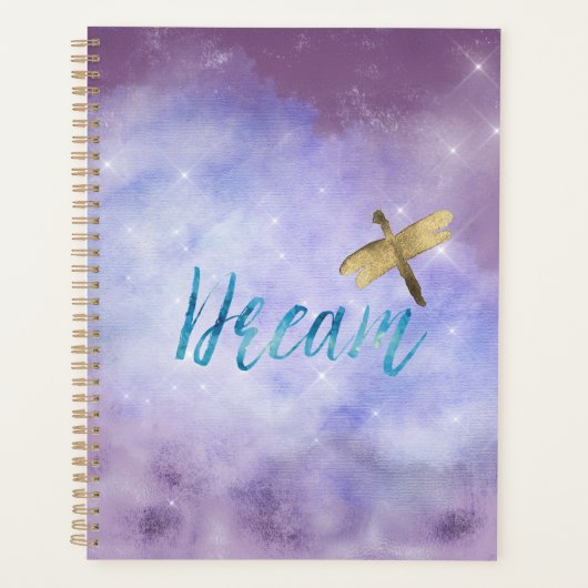 Paarse Aqua Dream Gold Dragonfly Planner (Voorkant)