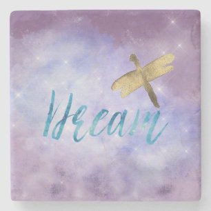 Paarse Aqua Dream Gold Dragonfly Stenen Onderzetter