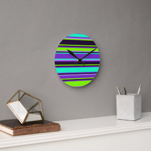Paarse, Aqua en Chartreuse Gestreepte wandklok