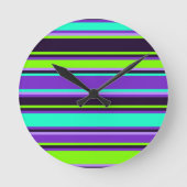 Paarse, Aqua en Chartreuse Gestreepte wandklok (Voorkant)