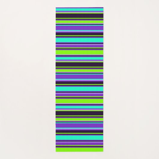 Paarse, Aqua en Chartreuse gestreepte yogamat (Achterkant)