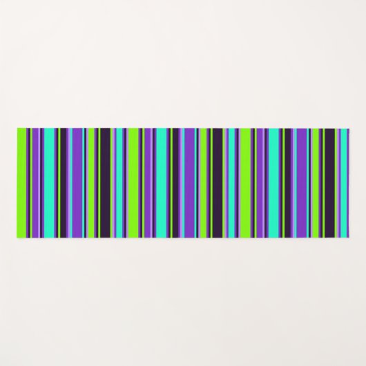 Paarse, Aqua en Chartreuse gestreepte yogamat (Voorkant (horizontaal))
