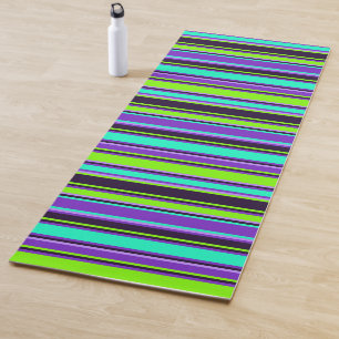 Paarse, Aqua en Chartreuse gestreepte yogamat