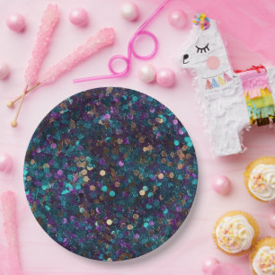 Paarse Aqua Glam Gouden Zeemeermin Sparkle Papieren Bordje