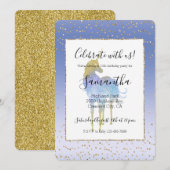 Paarse Aqua Gold Glitter Unicorn Kaart (Voorkant / Achterkant)