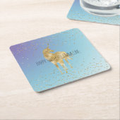Paarse Aqua Gold Sparkle Unicorn Kartonnen Onderzetters (Schuin)