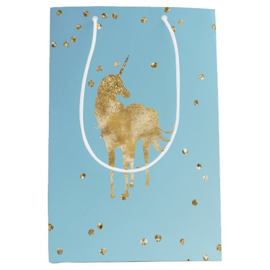 Paarse Aqua Gold Sparkle Unicorn Medium Cadeauzakje (Voorkant)