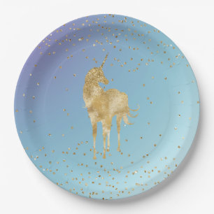 Paarse Aqua Gold Sparkle Unicorn Papieren Bordje