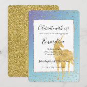 Paarse Aqua Gold Unicorn Glitter Sparkle Kaart (Voorkant / Achterkant)