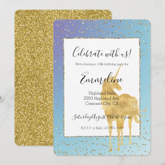 Paarse Aqua Gold Unicorn Glitter Sparkle Kaart (Voorkant / Achterkant)