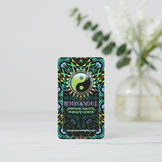 Paarse Aqua Green Yin Yang Visitekaartjes (Staand voorkant)