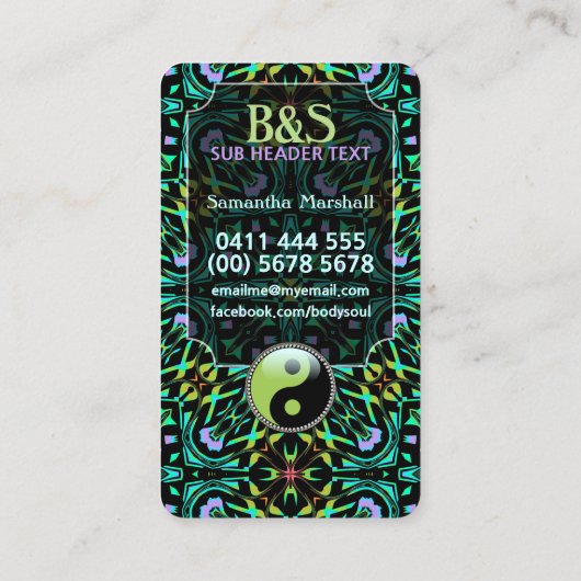 Paarse Aqua Green Yin Yang Visitekaartjes (Achterkant)