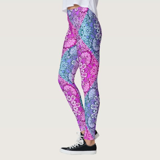 Paarse Aqua Mandala Patroon Boho Leggings (Links)
