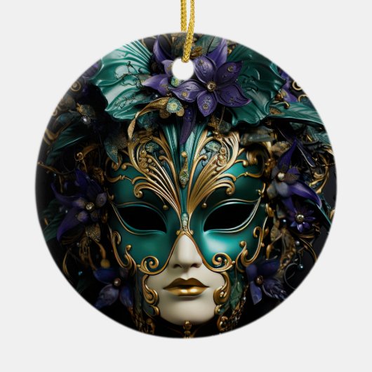Paarse Aqua Masquerade Maskers Mardi Gras Drama Keramisch Ornament (Voorkant)