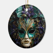 Paarse Aqua Masquerade Maskers Mardi Gras Drama Keramisch Ornament (Links)