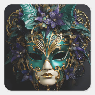 Paarse Aqua Masquerade Maskers Mardi Gras Drama Vierkante Sticker