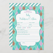 Paarse Aqua Mermaid Baby shower Game Uitnodiging (Voorkant / Achterkant)