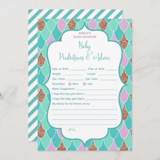 Paarse Aqua Mermaid Baby shower Game Uitnodiging (Voorkant / Achterkant)