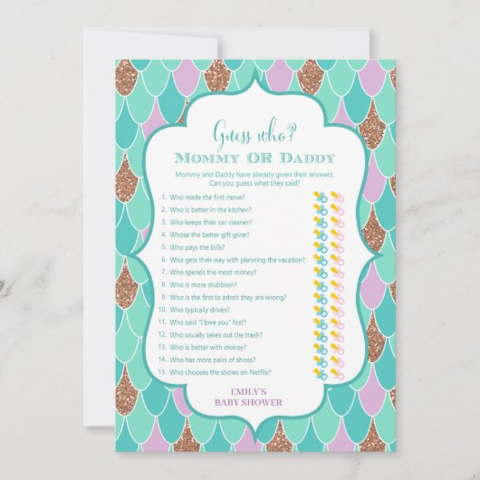 Paarse Aqua Mermaid Baby shower Kaart (Voorkant)