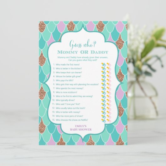 Paarse Aqua Mermaid Baby shower Kaart (Staand voorkant)
