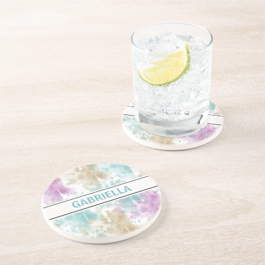 Paarse Aqua Mint Roze Crème Abstract Zandsteen Onderzetter (Zijkant)