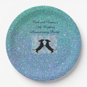 Paarse Aqua Ombre Glitter Dachshund Papieren Borde Bordje