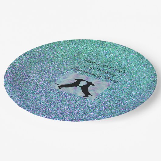 Paarse Aqua Ombre Glitter Dachshund Papieren Borde Papieren Bordje (Gekanteld)