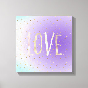 Paarse-Aqua Ombre Gold Hearts Canvas Afdruk