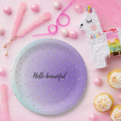 Paarse Aqua Ombre gouden harten gepersonaliseerd Papieren Bordje (Feest)