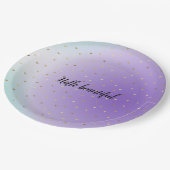 Paarse Aqua Ombre gouden harten gepersonaliseerd Papieren Bordje (Gekanteld)