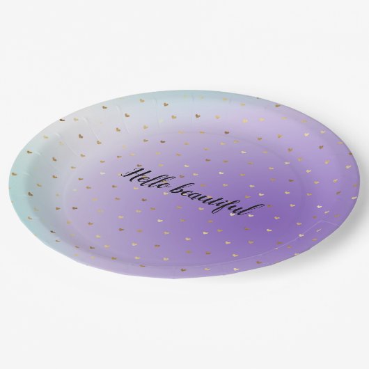 Paarse Aqua Ombre gouden harten gepersonaliseerd Papieren Bordje (Gekanteld)