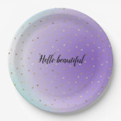 Paarse Aqua Ombre gouden harten gepersonaliseerd Papieren Bordje (Voorkant)