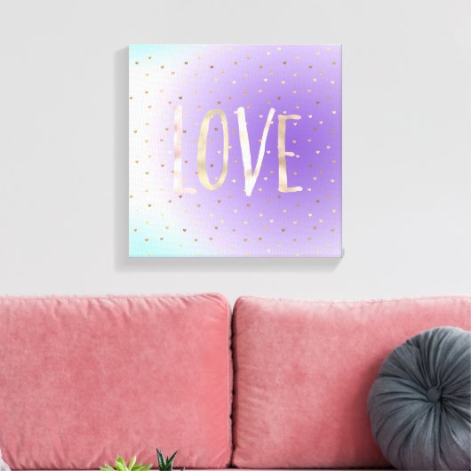Paarse Aqua Ombre gouden harten liefde Canvas Afdruk (Insitu (Woonkamer))