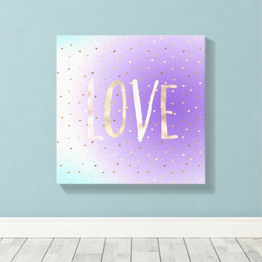 Paarse Aqua Ombre gouden harten liefde Canvas Afdruk (Insitu (Houten vloer))