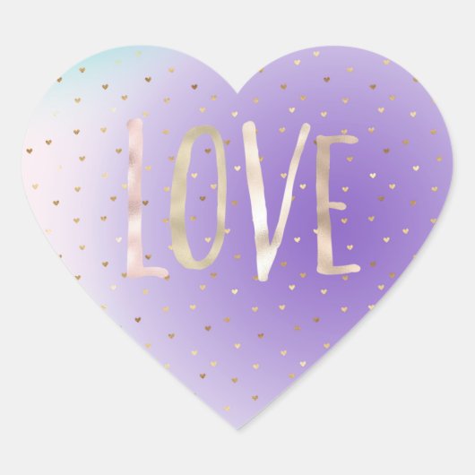 Paarse Aqua Ombre gouden harten liefde Hart Sticker (Voorkant)