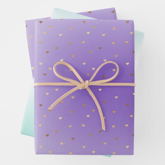 Paarse Aqua Ombre gouden harten liefde Inpakpapier Vel (In situ)