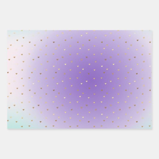 Paarse Aqua Ombre gouden harten liefde Inpakpapier Vel (Voorkant)