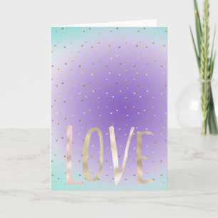 Paarse Aqua Ombre Gouden Harten Liefde Kaart