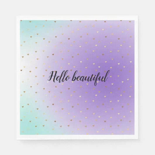 Paarse Aqua Ombre gouden harten Servet (Voorkant)