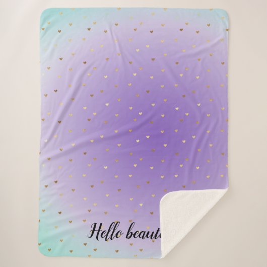 Paarse Aqua Ombre gouden harten Sherpa Deken (Voorkant)